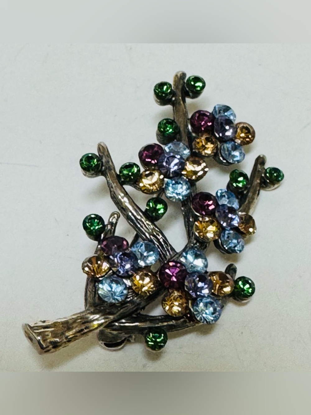 Monet Multicolor Rhinestone Floral Branch Brooch